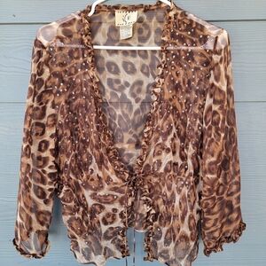 Vintage Sequined Leopard Print Blouse